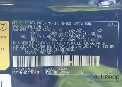 2009 Lexus Rx 350 z USA, uszkodzony, nr VIN 2T2GK31U79C068239